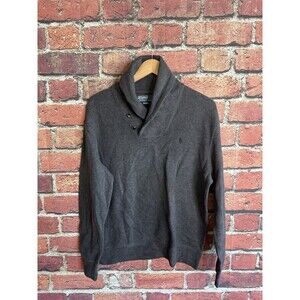 Polo Ralph Lauren Large Gray Knit Shawl Style Pullover w/ Suede  Elbow Patch